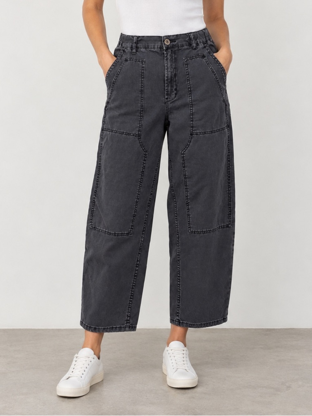 Anthropologie Pilcro Relaxed Baggy Crop Utility Pants Barrel Leg Grey Black 30